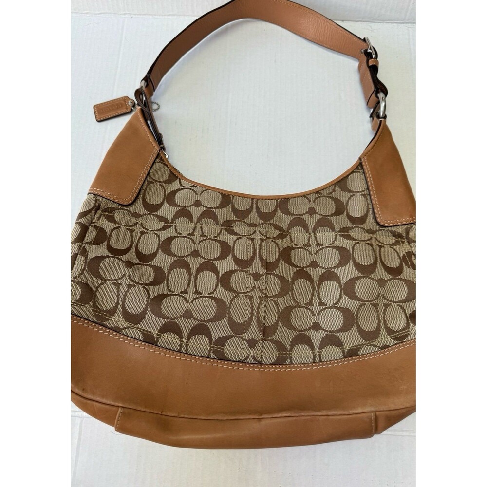 COACH VTG Y2K Hamptons Hobo Monogram One-Shoulder Bag w/ Clip Brown Canvas - Picture 4 of 10